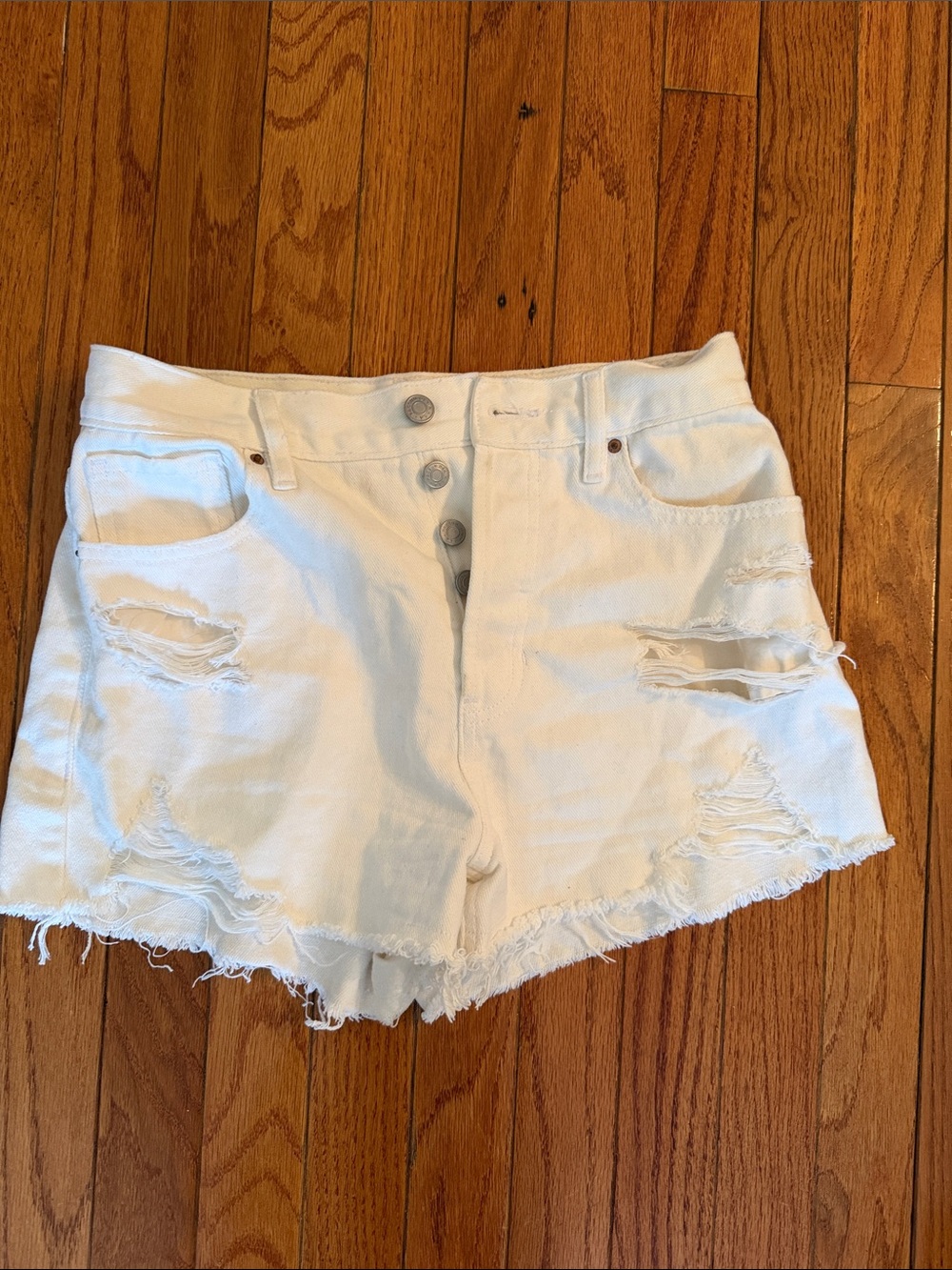 PacSun White High-Rise Distressed Denim Shorts